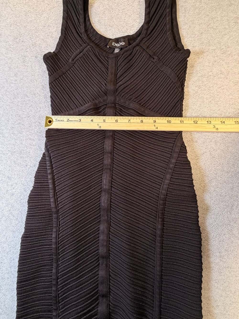 bebe Black Ribbed Bandage Bodycon Mini Dress Size M - Picture 4 of 9